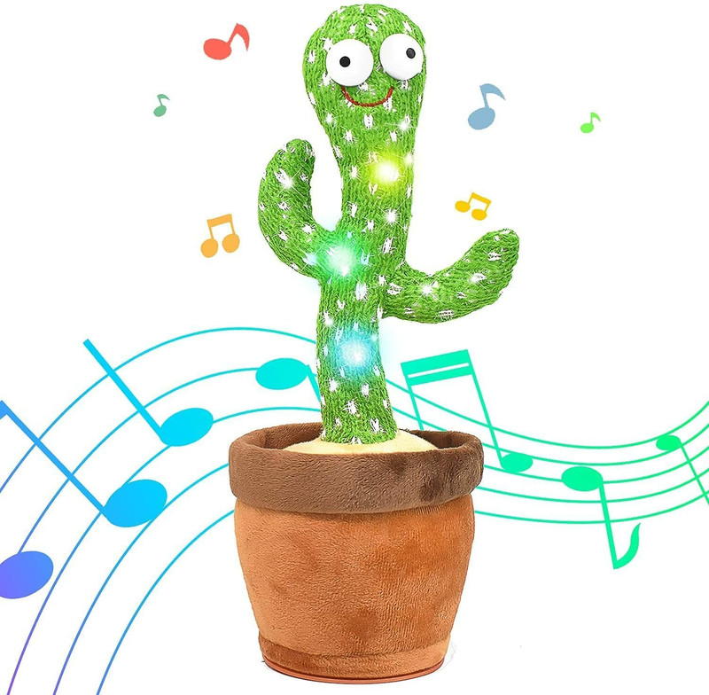 VINMOT Dancing Cactus Educational Singing & Recording What You Say, Musical Plush Toy(Green, Brown)