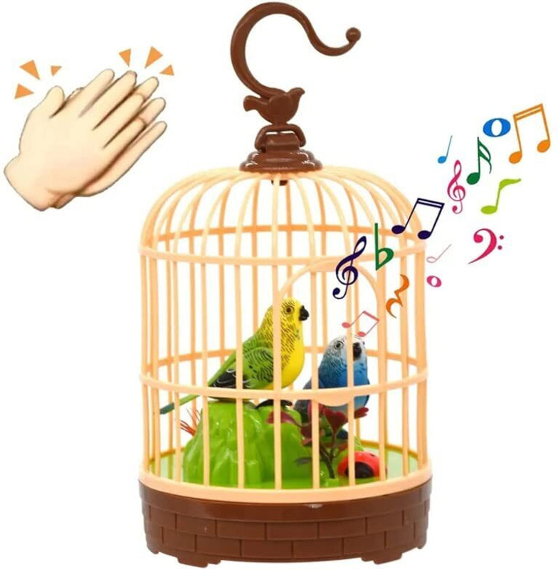 hda group Singing Moving Chirping Beautiful Electronic 2 Birds Pet Toy in Cage(Multicolor)