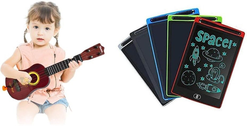 Kmc kidoz Combo 4-String Acoustic Guitar Music & LCD Writing Tablet Digital Magic Slate(Multicolor)