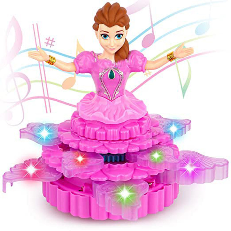 ROSEFAIR Princess Musical Dancing Doll,360° Auto-Rotating, 3D Lights, Kids Birthday Gift(Multicolor)