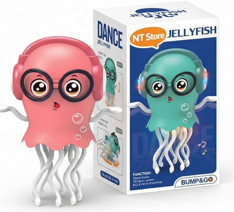 nts Dancing Jellyfish Toy Light-up Musical Octopus with 360° Rotating Tentacles(Pink)