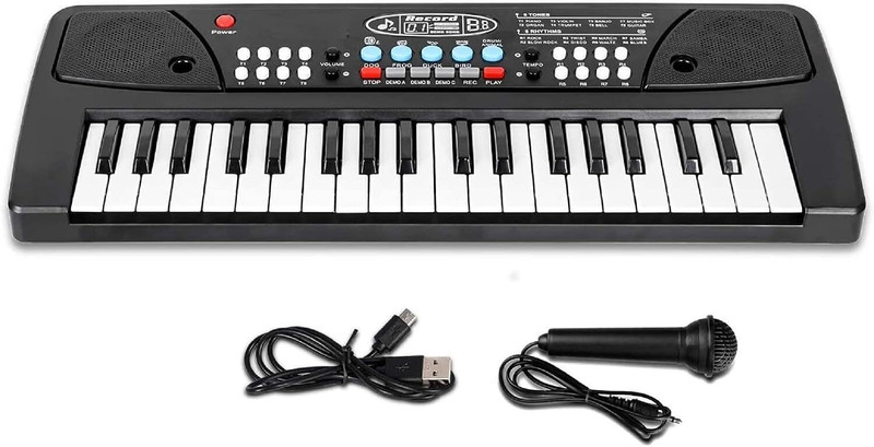 House of Kids Piano Keyboard for Kids with Microphone Portable for Beginners 37 Keys Pianos(Black)