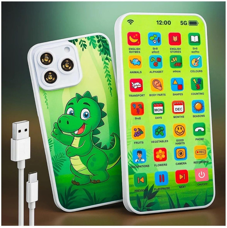 The Horizon Impex Kids Educational Musical Phone Toy 28 Functions Alphabets Numbers Rhymes (Dino)(Green)