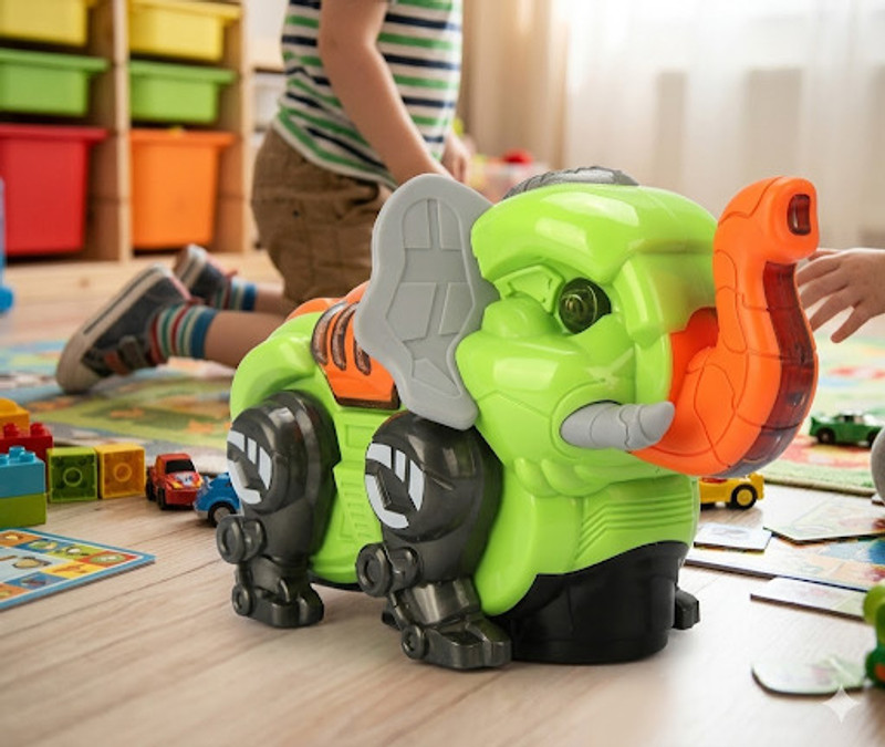 Gurtoy Mechanical Elephant Vehicle for kids with Light, Music, 360 Rotation for kids(Green)