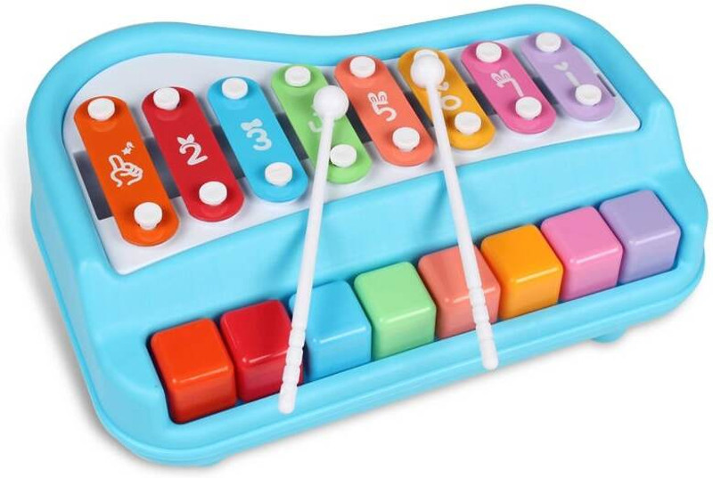 Miss & Chief 2 in 1 Baby Piano Xylophone Toy, 8 Multicolored Key Keyboard(Blue)