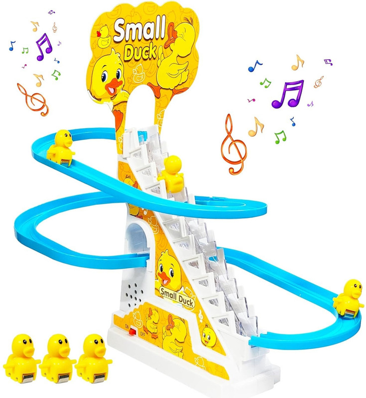 latex Little Lovely Duck Slide Escalator Toy Automatic Stair-Climbing Race Track Set(Yellow)