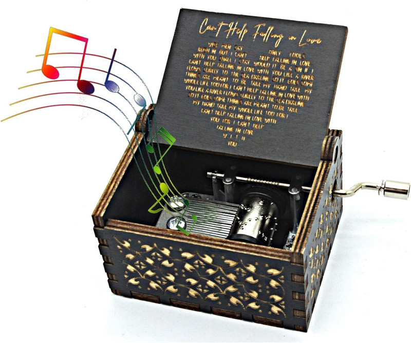 Store2508 Wooden Vintage Hand Cranked Music Box – Can’t Help Falling in Love(Multicolor)