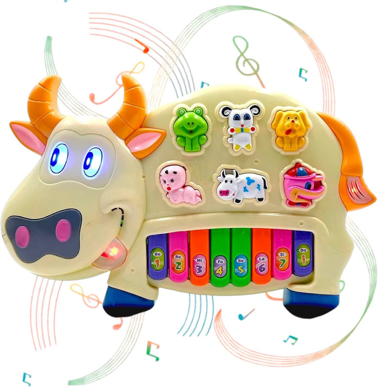 KAVANA Cow Piano Toy with Flashing Light & Sound for Kid(Multicolor)