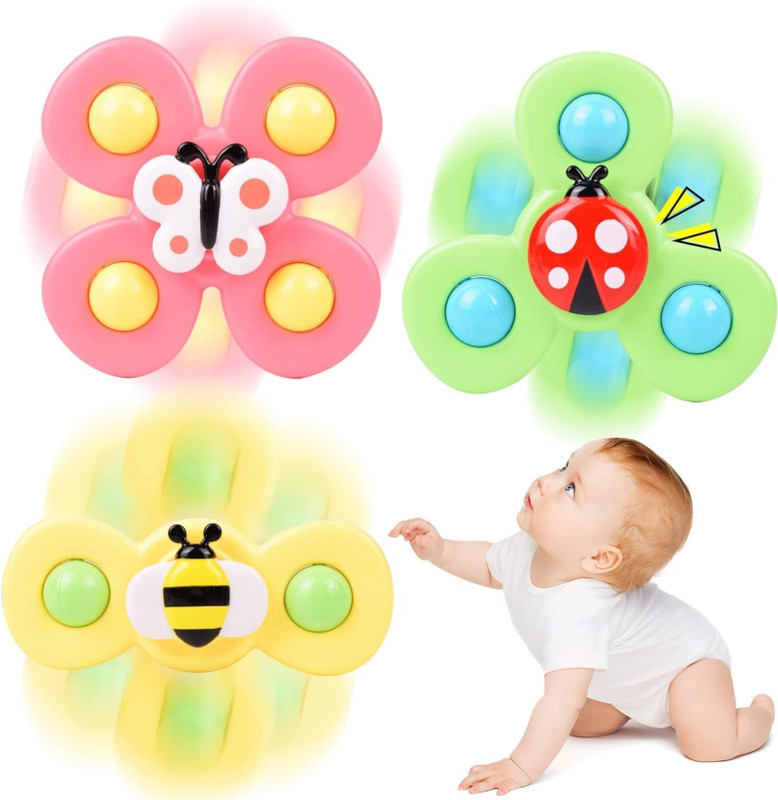 Acarya 3Pcs Silicone Suction Cup Spinning Bath Toy Sensory Fidget Baby(Multicolor)