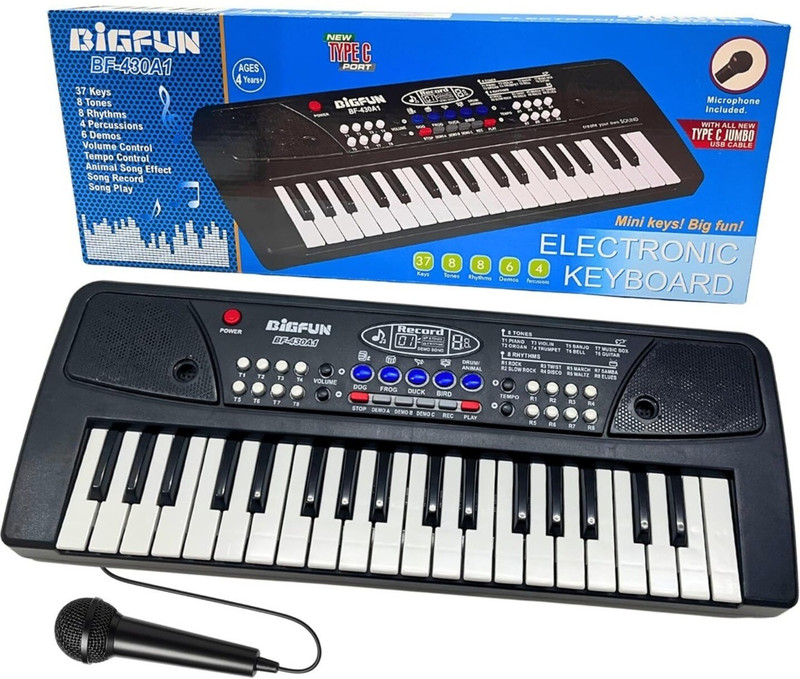 DRUVAN AND DIVINE Kids Piano Microphone 37 Electronic Keyboard 8 Rhythms, Tones & 6 Demo Songs(Black)
