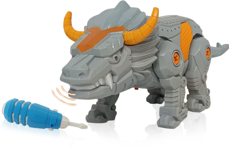 AlvexToys Rhino Robot Toy for Kids Age 3+ Years Walking Animal with Real Sound & Music(Grey)