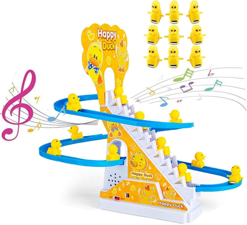 Learn With Fun Musical Duck Track Set Toy Auto Climbing Stairs, Lights & Sound for Kids