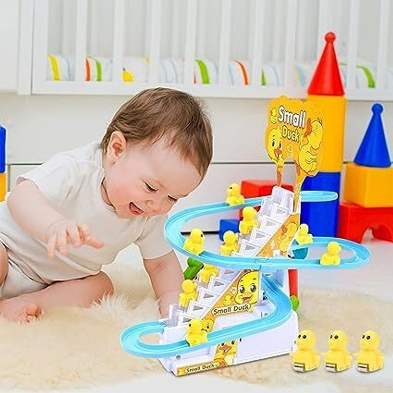 MAITRI ENTERPRISE Funny Automatic Stair-Climbing Ducklings Race Track 3 Duck Slide Toy Set M37(Yellow)