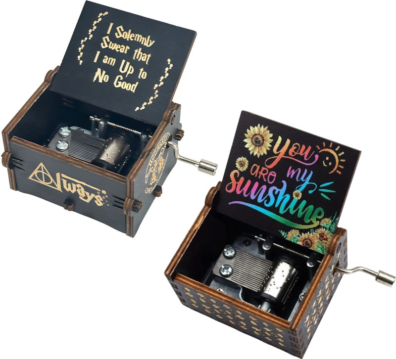 Store2508 Pack of 2 Wooden Vintage Hand Cranked Music Box Hedwig’s & You Are My Sunshine(Multicolor)