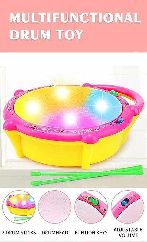 SILIGURITOYZONE Multifunctional Kids Drum Toy with Lights, Music, Drumsticks & Volume Control(Yellow, Pink)