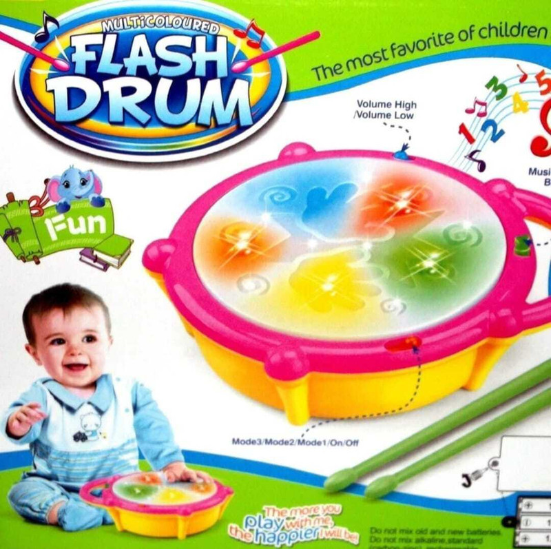 kidcraze Flash Drum with Sticks, Electronic Non Toxic Drum with Lights for Kids(Multicolor)