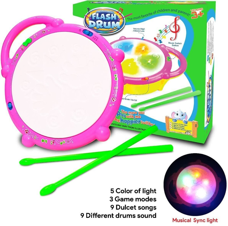 Skyler Collection Light & Learn Drum with Melodies, Baby Musical Electronic Toys(Pink)