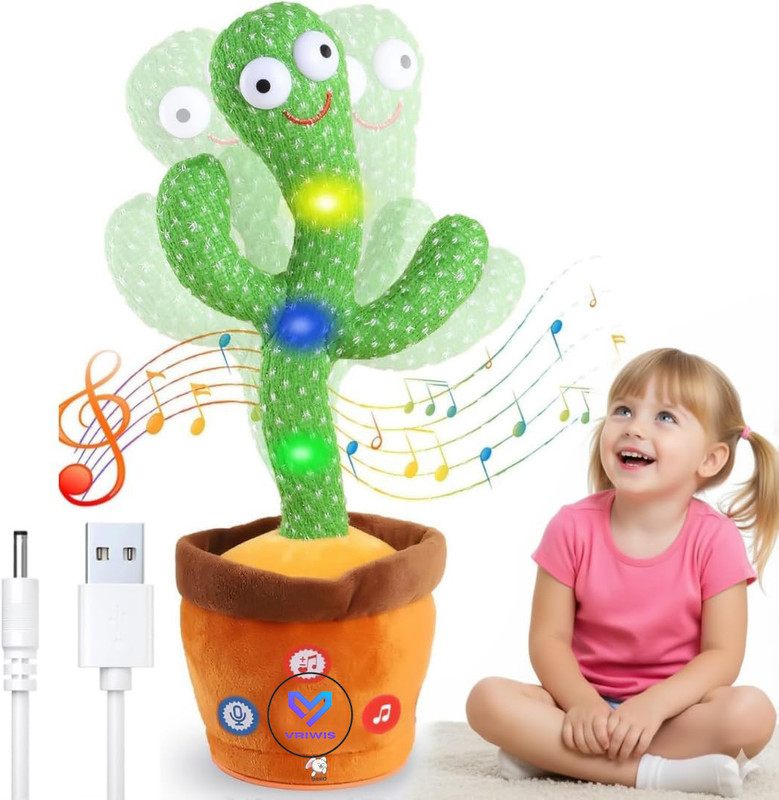 VRIWIS Interactive Wiggling Cactus with Voice Repeat(Green)