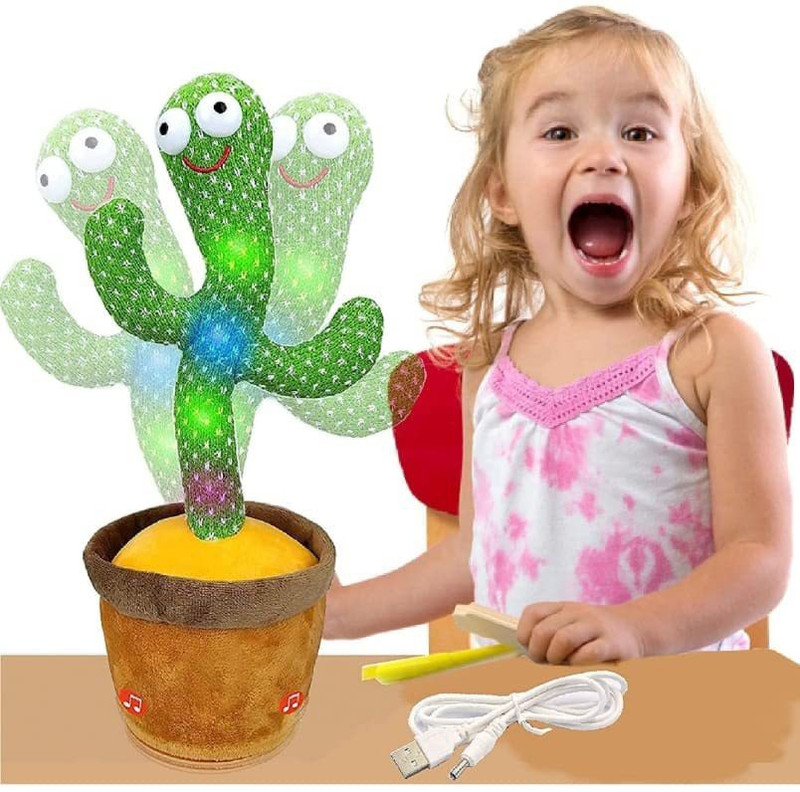 NPN Dancing Cactus with Lights Up Talking Singing Toy Education Toys for Kids(Green)