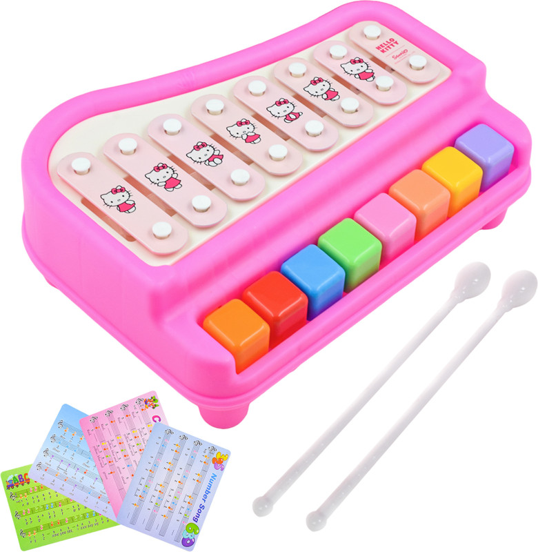 WISHKEY Hello Kitty 2-in-1 Xylophone Piano 8 Keys Musical Instrument Toys for Kids(Pink)