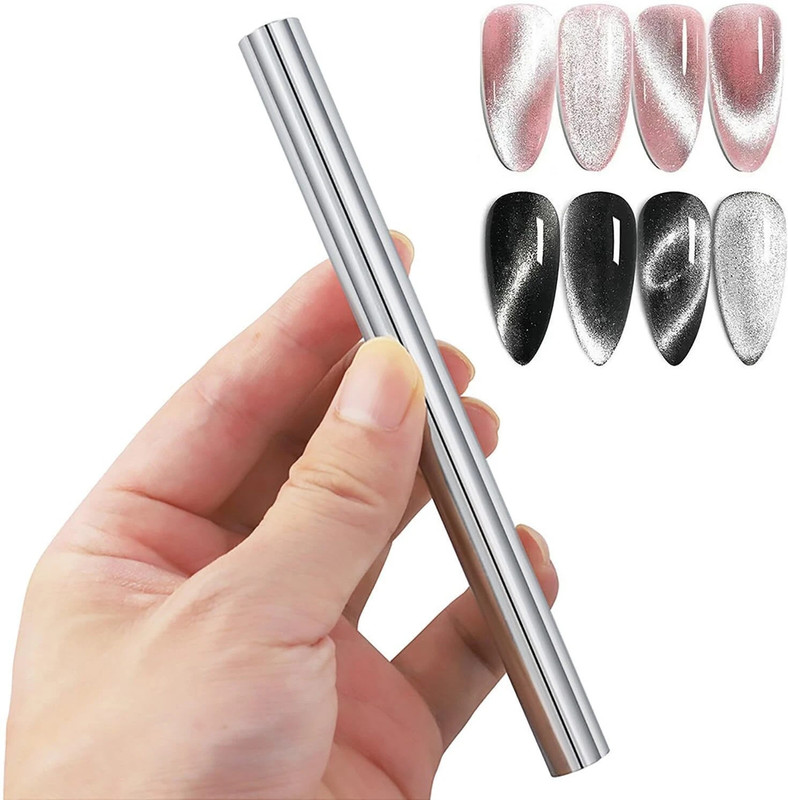 NAILWIND Cat Eye Magnet for Nails Double-head Nail Magnet Pen Magnet Stick 5.9in Nail Art(Nail Polish Magnet Pens Magnet Stick 3D Magnetic Cat Eye Gel Polish-Silver)