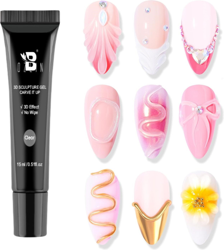 BOZLIN 3D Nail Art Sculpting Gel Nail Glue 15g No Wipe Clear Gel Polish for Nail Design(Clear)