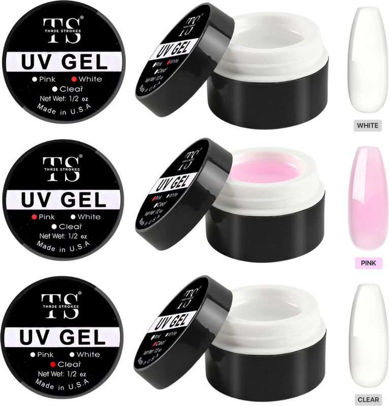 THR3E STROKES Builder Gel | Builder UV Gel | UV Nail Extension Gel | Glossy Nail | Nail Art(Clear, Pink, White)