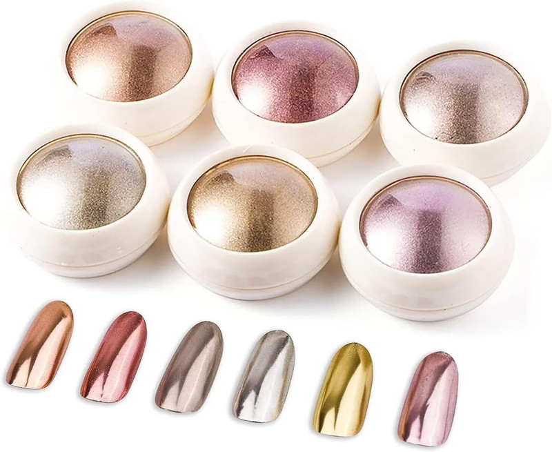 RUBY FACE Chrome Nail Glitter Powder | Metallic Super Mirror Effect Holographic(Nail Glitter Powder | Fashion Chrome Powder Set of 6)