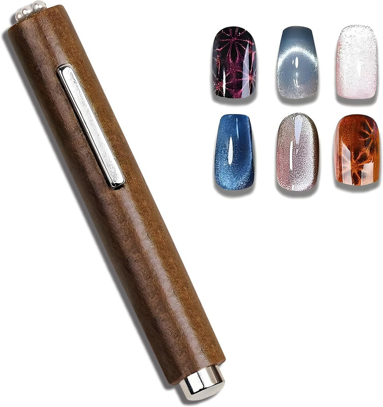 Adoere 3-in-1 wooden cat eye nail magnet pen for easy, stunning gel designs(Cream)