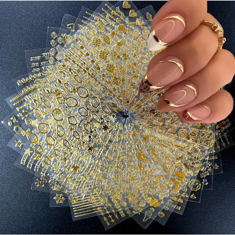 lirtiin 15 Sheets 3d nail art golden stickers(golden)