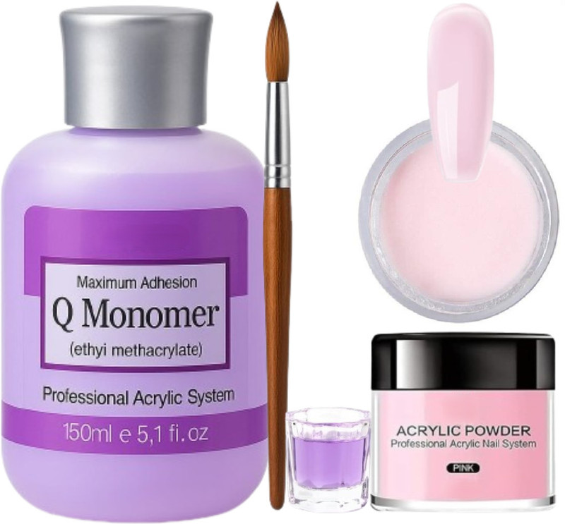 BOLT BEE Nail Extension Kit Acrylic Powder & Monomer Set with Brushes DIY Nail Art Kit(Pink)