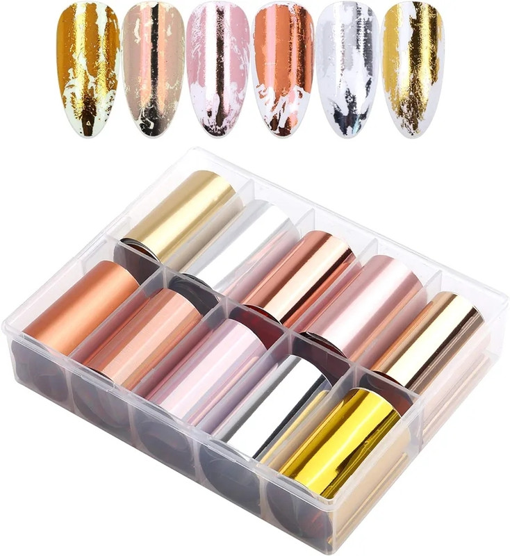 feelhigh Nail Foil Transfer Stickers Nail Art Supplies, 10 Nail Foils Designs Nail Art(Shade 15)