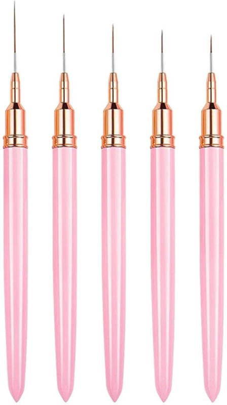 KIRA Nail Art Brushes, 5Pcs Super Fine Strip Brush Set for Long Line Thin Drawing(Pink)