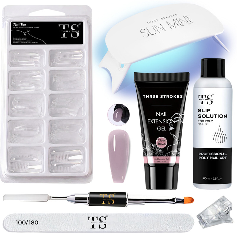 THR3E STROKES Nail Extension Gel Kit Clear Brown UV Nail Art Kit Slip Solution Nail Extension(Clear Brown)
