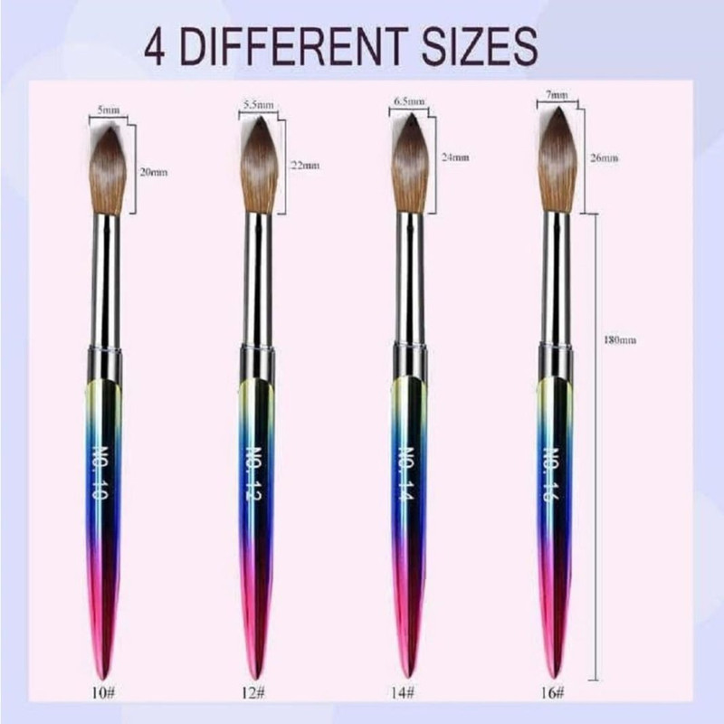 NAILWIND 4 Pcs Acrylic Nail Brush Set - Professional Size 6/8/10/12 Acrylic(Brush Strong Durable Acrylic Nail Brushes Nail Art Brushes -)