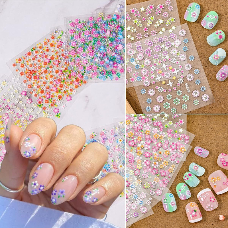 Syco Style 12 Sheets 3D Mix Color Flower Nail Art Stickers(Multicolor)