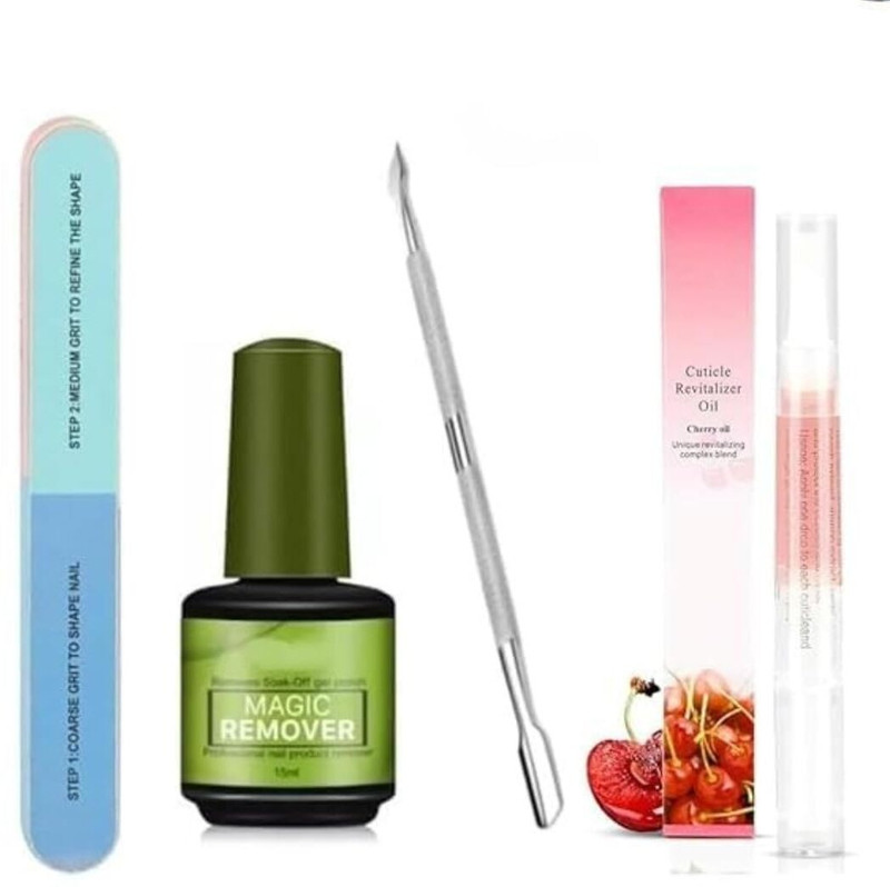 BOLT BEE Gel Nail Polish Remover Set with File, Peeler, Cuticle Oil(Clear)
