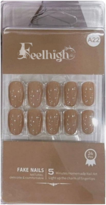 feelhigh 24 Press On Nails Tips Natural Reusable Stick on Nails Jelly Glue on False Nails(Shade 22)