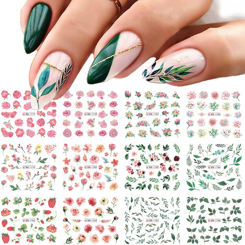 S.A.V.I 12 Sheets Nail Art Water Decals Stickers - Floral & Flamingo Designs, Easy DIY(Multicolor)