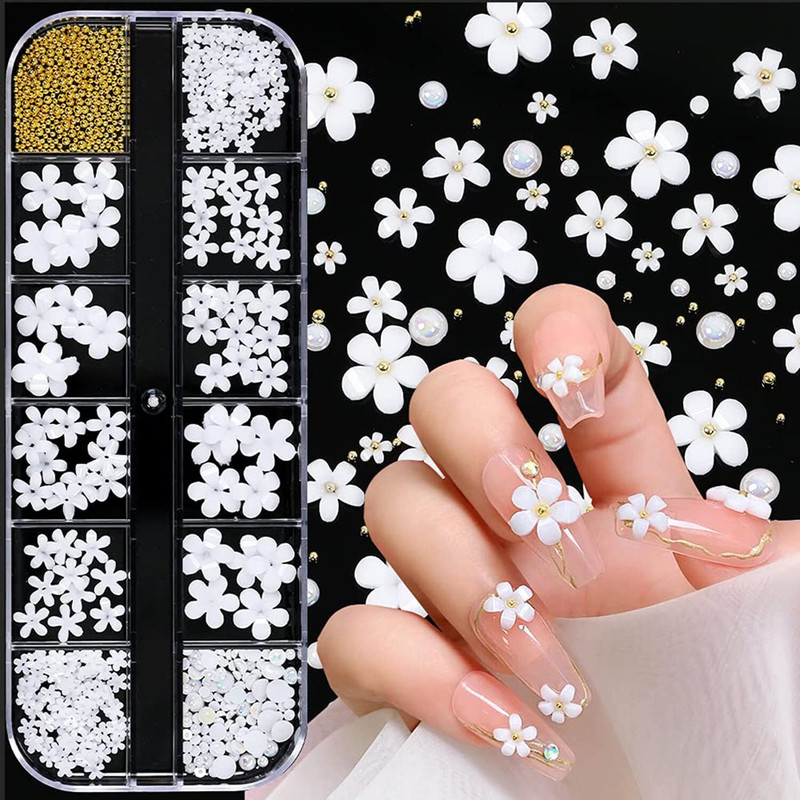 nityaveer 3D Flower Nail Art Charms(White)