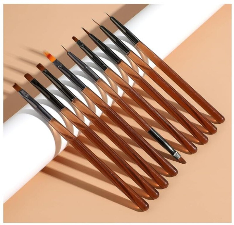 El Syco 9Pcs Nail Art Brushes,Nail Art Tool Set(Brown)