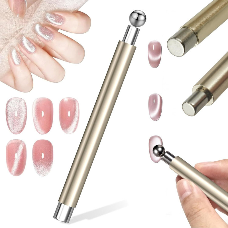 Vayve Magnet for Cat Eye Gel Polish, New Double-Head Cat Eye Magnetic Nail Art Tool(Gold - Strong Magnets Beads Nail Art Magnet Pen for DIY Nails Salon Decoration)