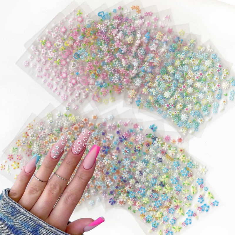 lirtiin 12 Sheets 3D Mix Flower Nail Art Stickers(Multicolor)