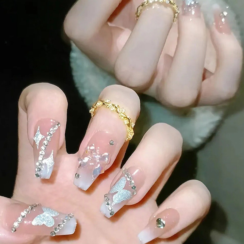 HomeFast False Nails with Glue Stickers,Coffin Full Cover Acrylic Nails Press on Nails(Multi)