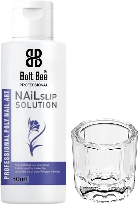 BOLT BEE Nail Slip Solution with Glass Cup – Poly Nail Gel Liquid for Polygel Extension(50 ml)