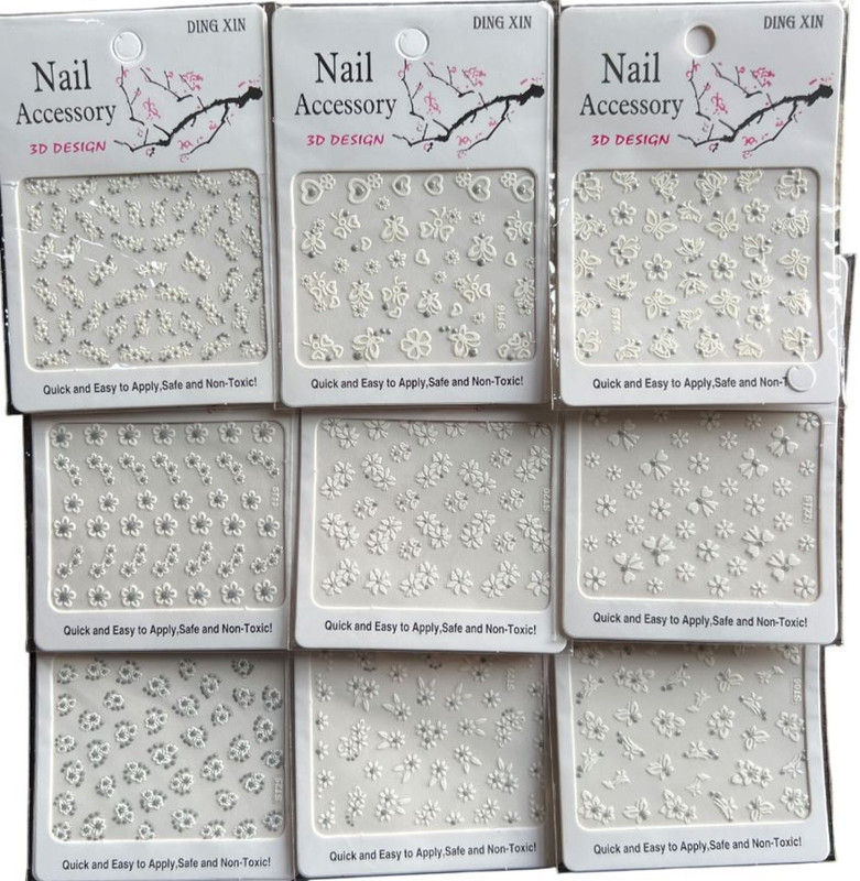 El Syco 3 Sheets Set Self Adhesive 3D White Flower Floral Design Nail Art Stickers(WHITE)