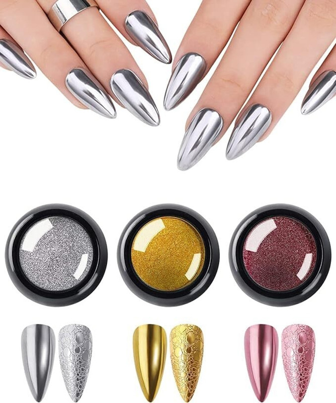 BOLT BEE BOLTBEE 3 Colors Chrome Nail Powder Set, Reflective Glitter Metallic Mirror(MULTI)