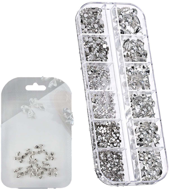 Puedo 10 pcs Silver Bow and 12 Grid Stone Nail art(Multicolor)