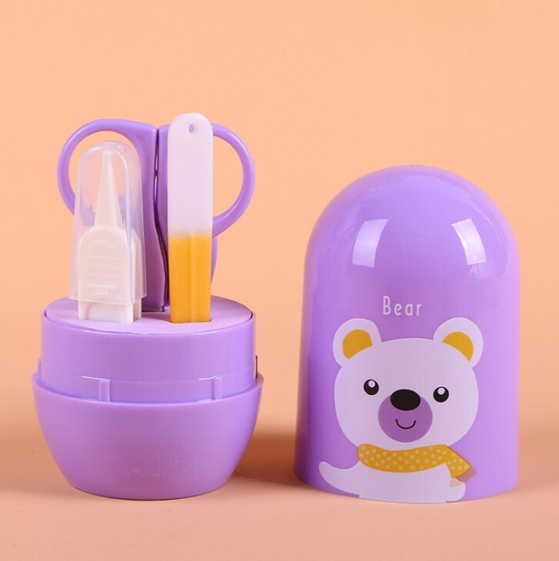 croox Premium Quality 4 IN 1 Baby Manicure & Pedicure Grooming Nail Cutter Safety Essential Kit with Cute Printed Portable Travel Protective Case For Toddlers/Infants/Newborn(0 Months+) (PURPLE)