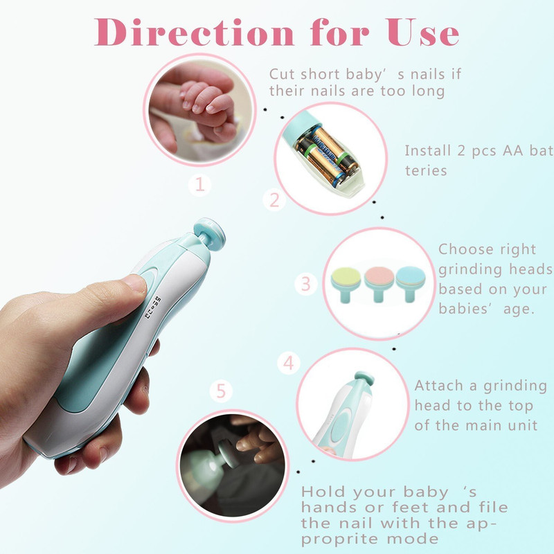 WAIRIT New Baby Nail File Electric,Baby Nail Trimmer with 6 Grinding Heads W178